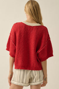 Plenty of Fish Jacquard-Knit Short-Sleeve Sweater - ShopPromesa