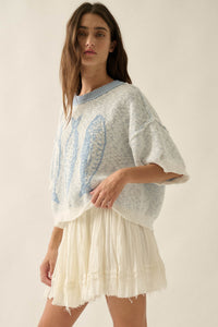 Plenty of Fish Jacquard-Knit Short-Sleeve Sweater - ShopPromesa