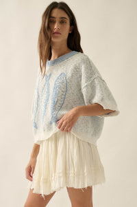 Plenty of Fish Jacquard-Knit Short-Sleeve Sweater - ShopPromesa
