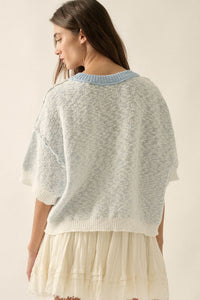 Plenty of Fish Jacquard-Knit Short-Sleeve Sweater - ShopPromesa