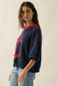 Anchors Up Jacquard-Knit Short-Sleeve Sweater - ShopPromesa