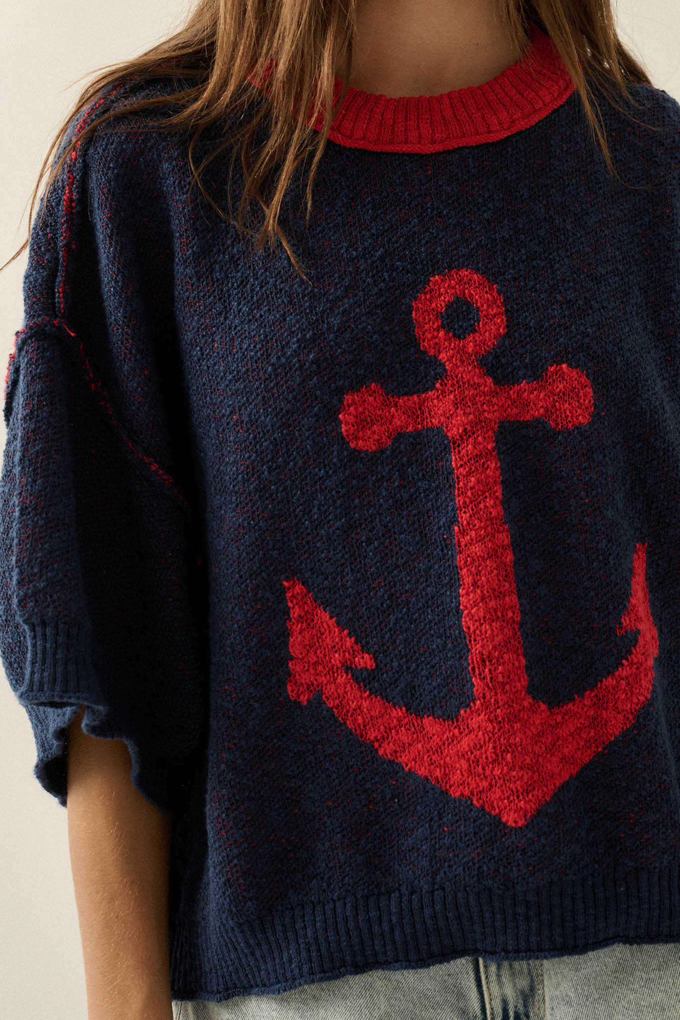 Anchors Up Jacquard-Knit Short-Sleeve Sweater - ShopPromesa