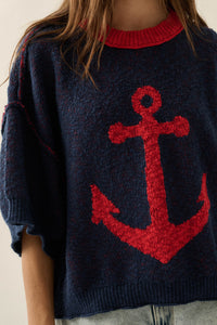 Anchors Up Jacquard-Knit Short-Sleeve Sweater - ShopPromesa
