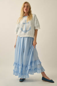 Anchors Up Jacquard-Knit Short-Sleeve Sweater - ShopPromesa