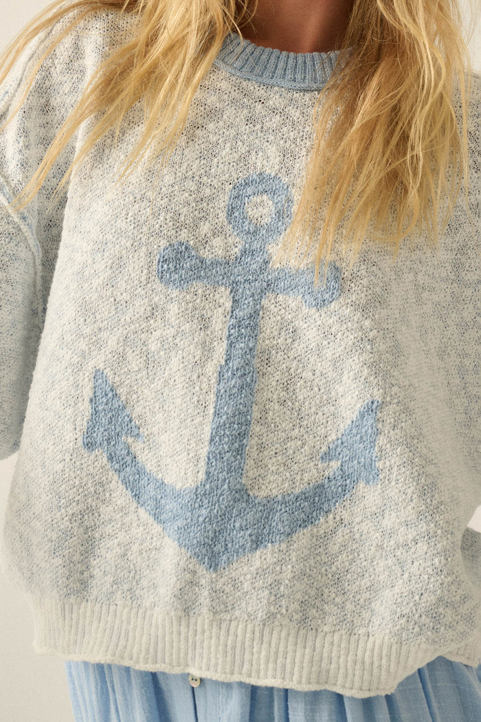 Anchors Up Jacquard-Knit Short-Sleeve Sweater - ShopPromesa