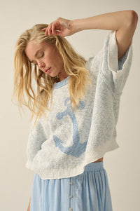Anchors Up Jacquard-Knit Short-Sleeve Sweater - ShopPromesa