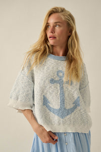 Anchors Up Jacquard-Knit Short-Sleeve Sweater - ShopPromesa