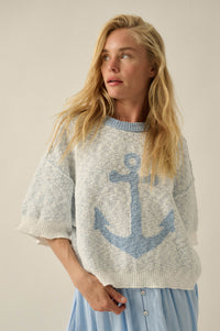 Anchors Up Jacquard-Knit Short-Sleeve Sweater - ShopPromesa
