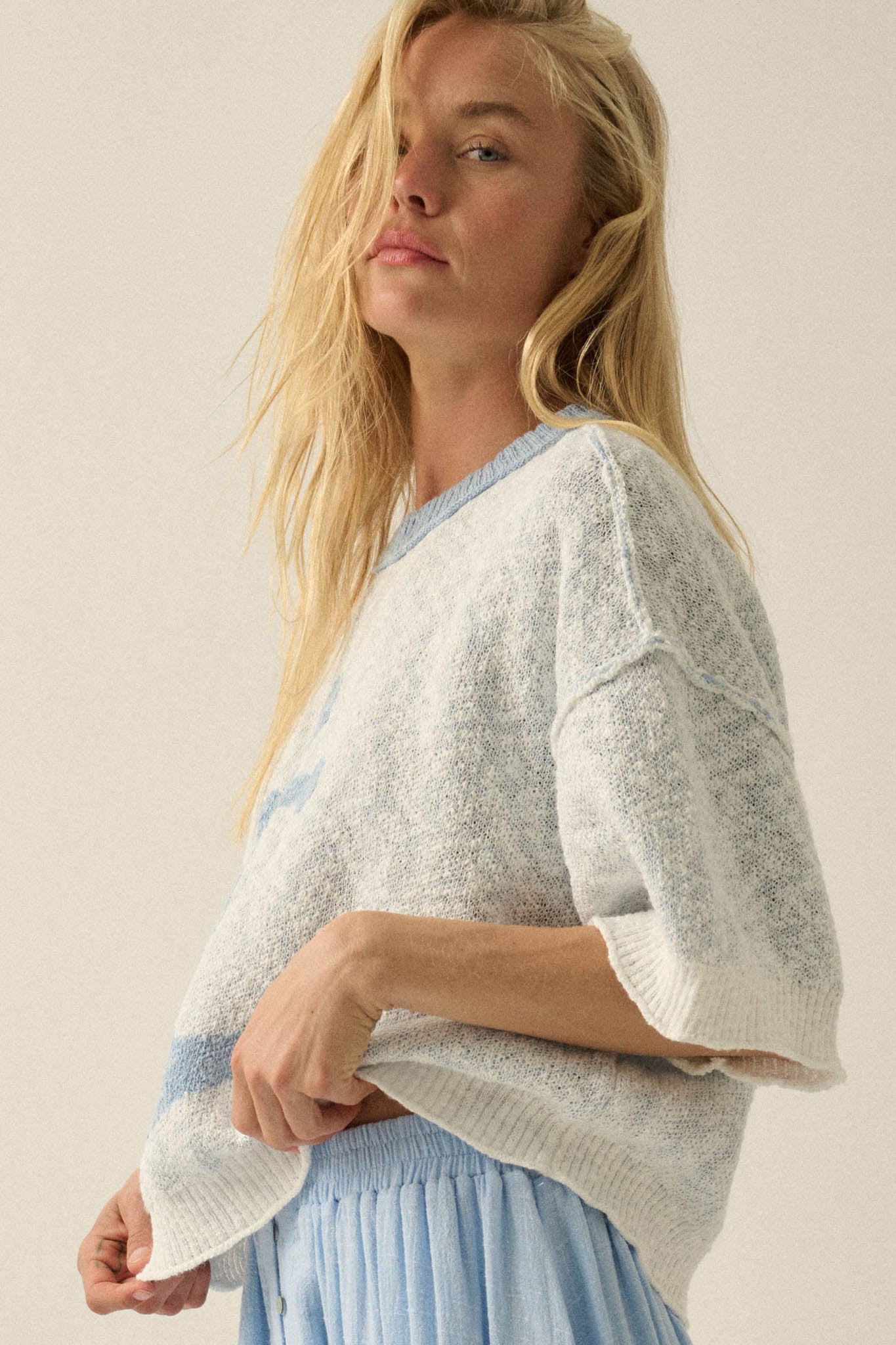 Anchors Up Jacquard-Knit Short-Sleeve Sweater - ShopPromesa