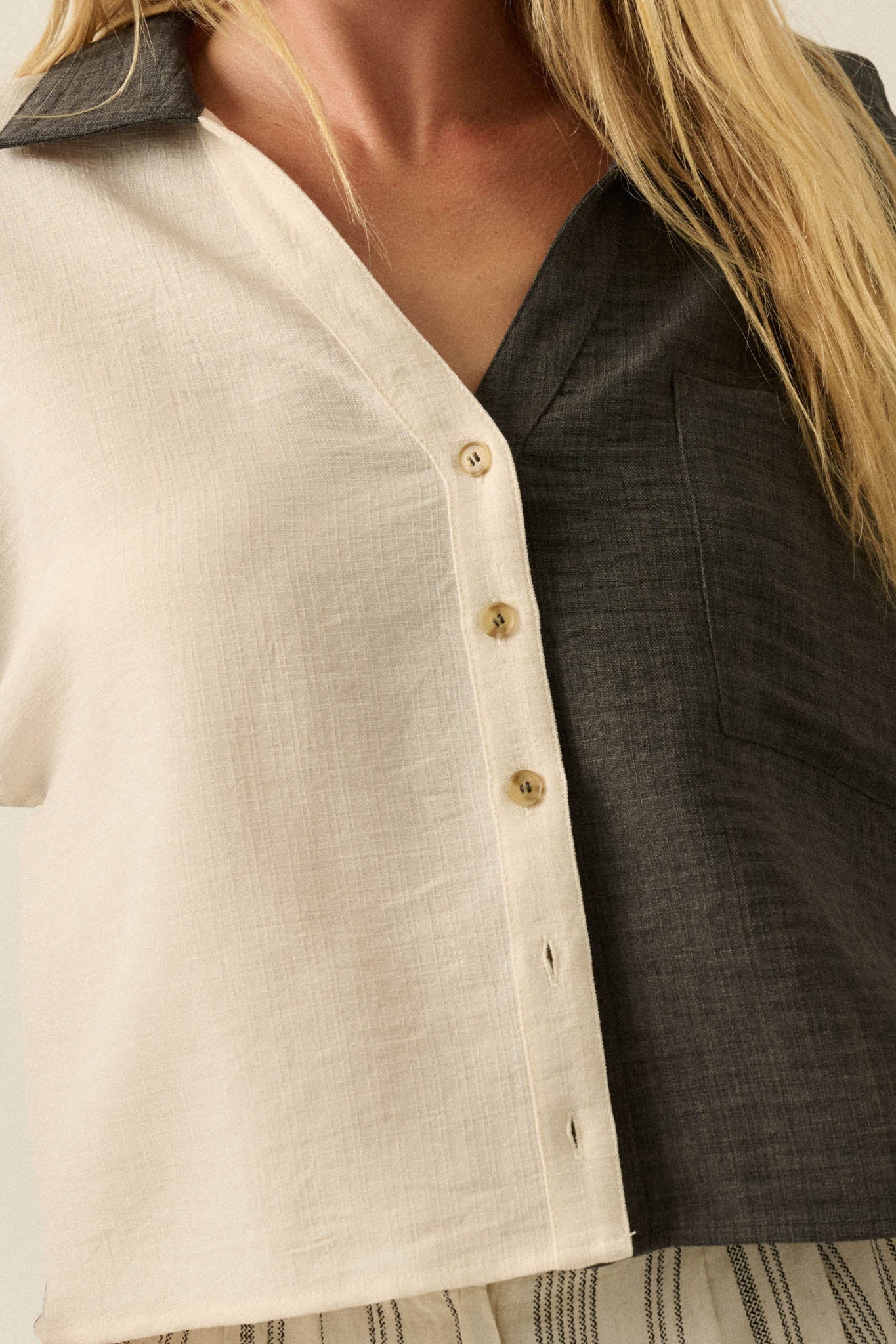Double Talk Colorblock Short-Sleeve Pocket Shirt - ShopPromesa