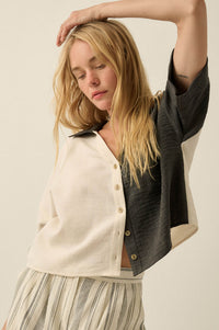 Double Talk Colorblock Short-Sleeve Pocket Shirt - ShopPromesa