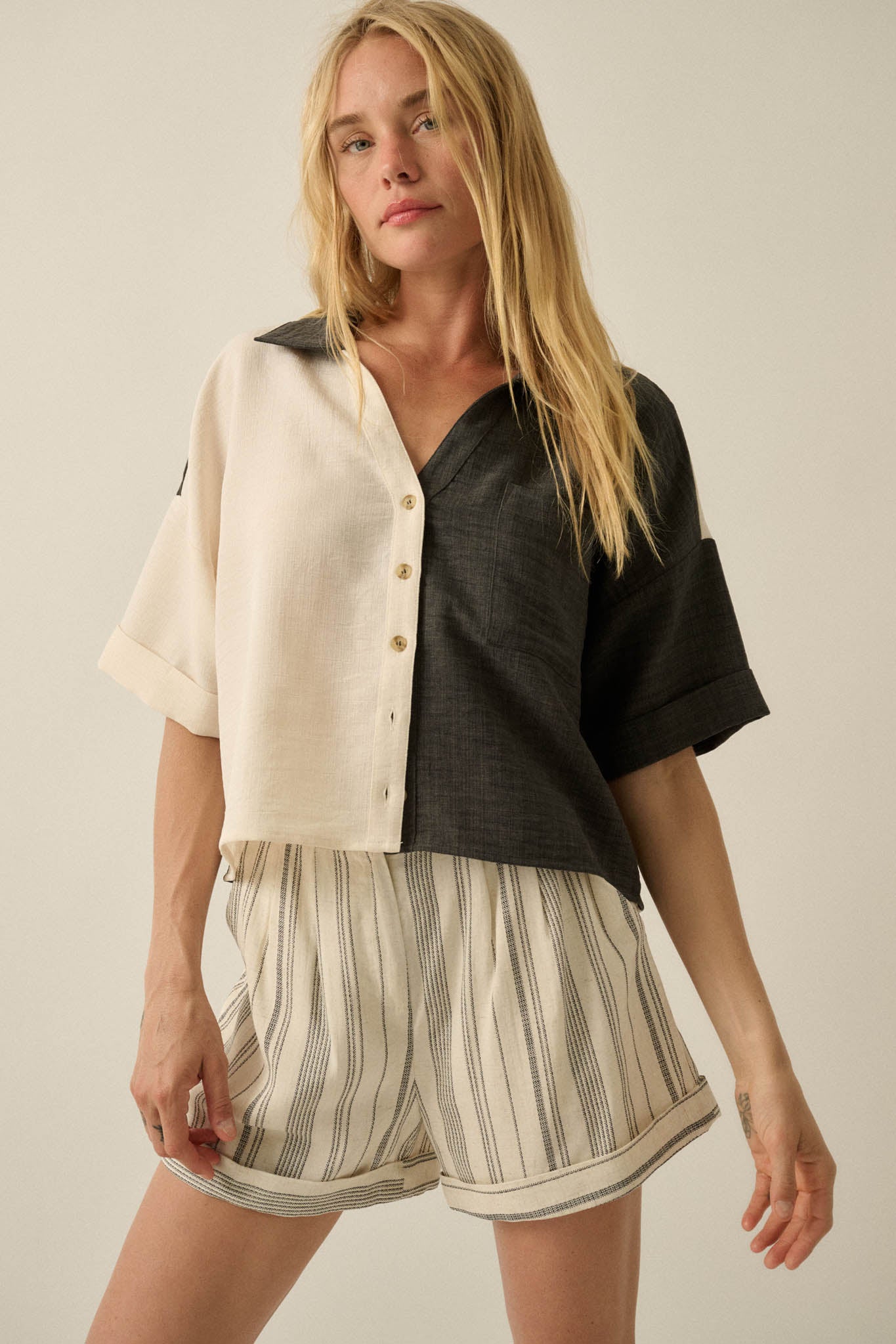 Double Talk Colorblock Short-Sleeve Pocket Shirt - ShopPromesa