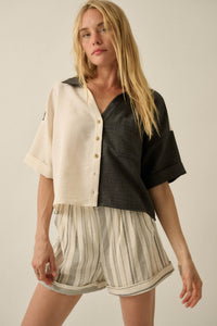 Double Talk Colorblock Short-Sleeve Pocket Shirt - ShopPromesa