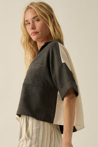 Double Talk Colorblock Short-Sleeve Pocket Shirt - ShopPromesa