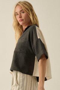 Double Talk Colorblock Short-Sleeve Pocket Shirt - ShopPromesa