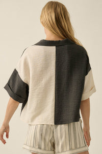 Double Talk Colorblock Short-Sleeve Pocket Shirt - ShopPromesa