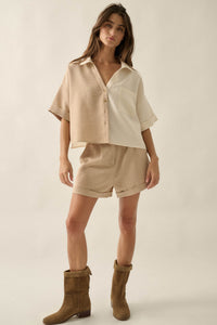 Double Talk Colorblock Short-Sleeve Pocket Shirt - ShopPromesa