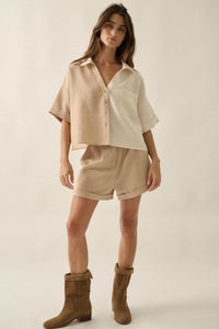 Double Talk Colorblock Short-Sleeve Pocket Shirt - ShopPromesa