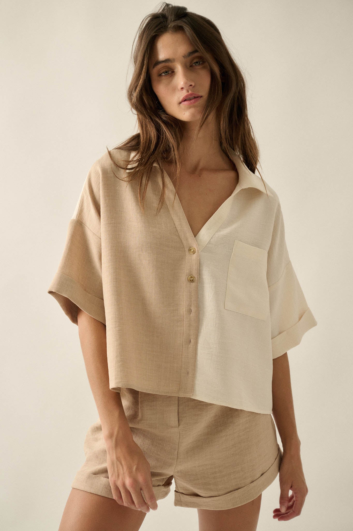 Double Talk Colorblock Short-Sleeve Pocket Shirt - ShopPromesa