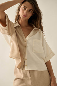 Double Talk Colorblock Short-Sleeve Pocket Shirt - ShopPromesa