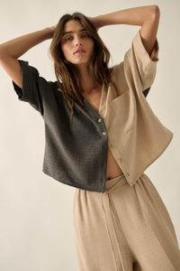 Double Talk Colorblock Short-Sleeve Pocket Shirt - ShopPromesa