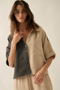 Double Talk Colorblock Short-Sleeve Pocket Shirt - ShopPromesa