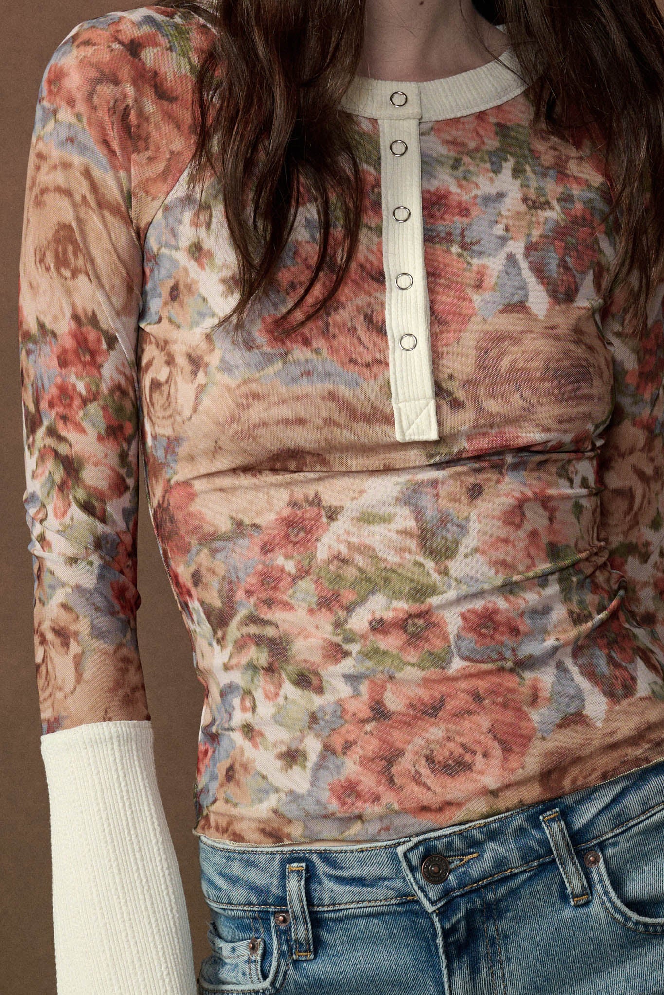 Full of Joy Floral Mesh Raglan Henley Top - ShopPromesa