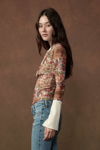 Full of Joy Floral Mesh Raglan Henley Top - ShopPromesa