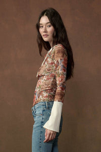 Full of Joy Floral Mesh Raglan Henley Top - ShopPromesa