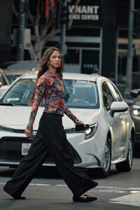 Blossoming Joy Floral Mesh Mock-Neck Thumbhole Top - ShopPromesa
