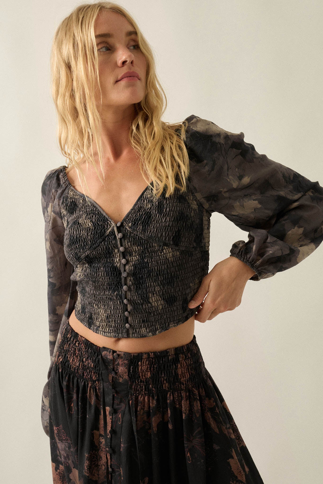 Forgotten Flowers Floral Smocked Sweetheart Top - ShopPromesa