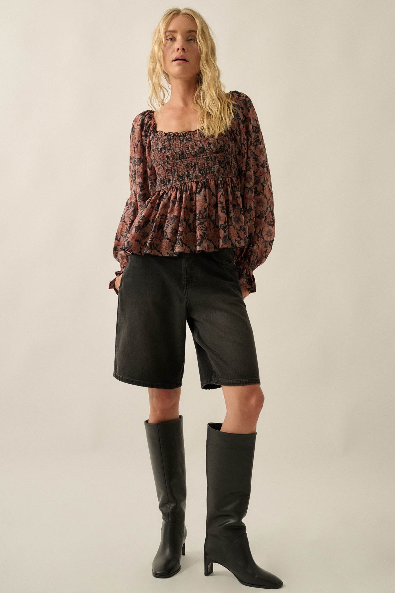 Heavenly Scent Floral Chiffon Smocked Peplum Top - ShopPromesa