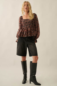 Heavenly Scent Floral Chiffon Smocked Peplum Top - ShopPromesa