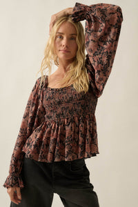 Heavenly Scent Floral Chiffon Smocked Peplum Top - ShopPromesa