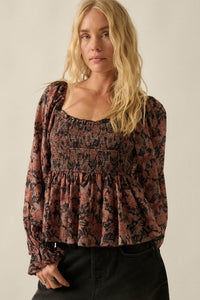 Heavenly Scent Floral Chiffon Smocked Peplum Top - ShopPromesa