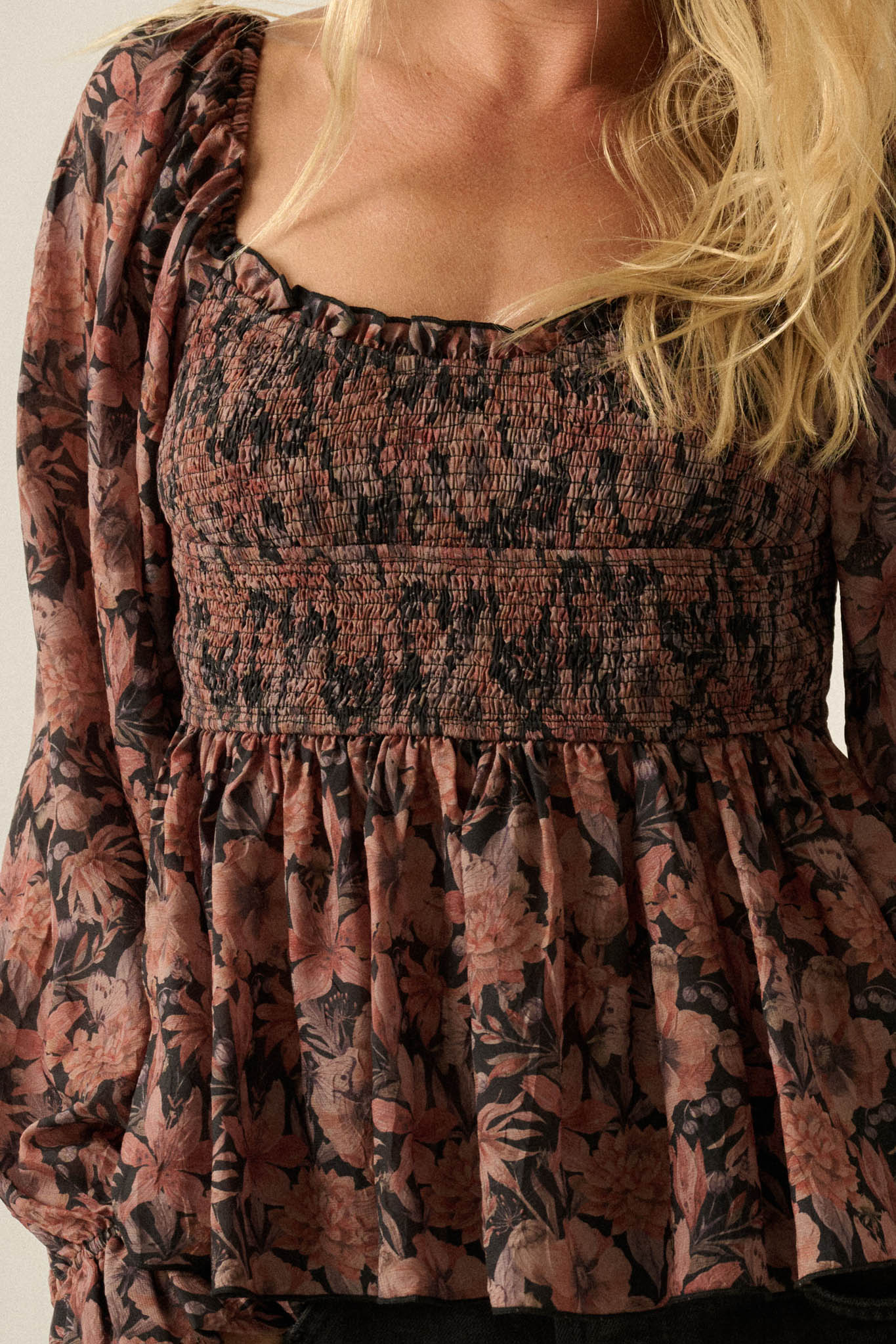 Heavenly Scent Floral Chiffon Smocked Peplum Top - ShopPromesa