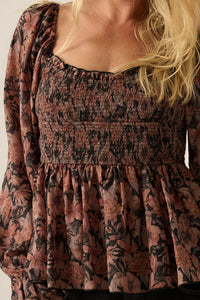 Heavenly Scent Floral Chiffon Smocked Peplum Top - ShopPromesa