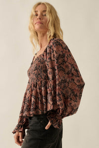 Heavenly Scent Floral Chiffon Smocked Peplum Top - ShopPromesa