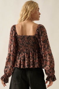 Heavenly Scent Floral Chiffon Smocked Peplum Top - ShopPromesa