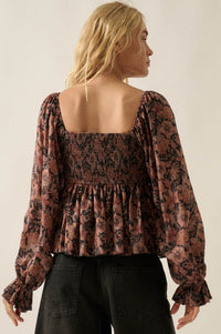 Heavenly Scent Floral Chiffon Smocked Peplum Top - ShopPromesa