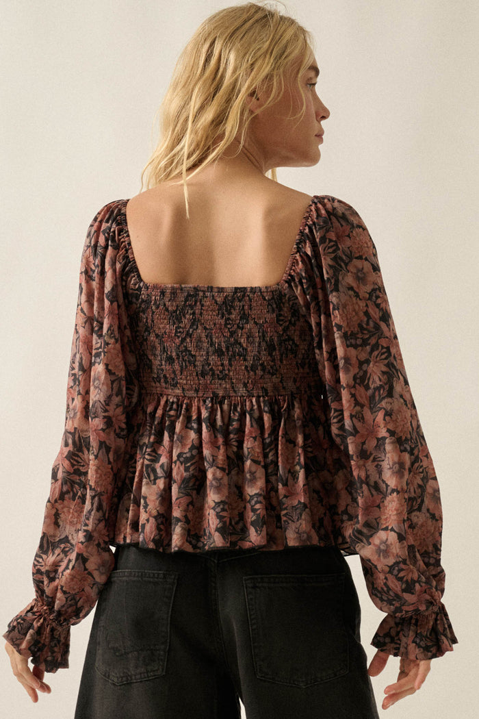 Heavenly Scent Floral Chiffon Smocked Peplum Top - ShopPromesa