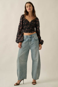 Still Blooming Floral Smocked Sweetheart Peasant Top - ShopPromesa