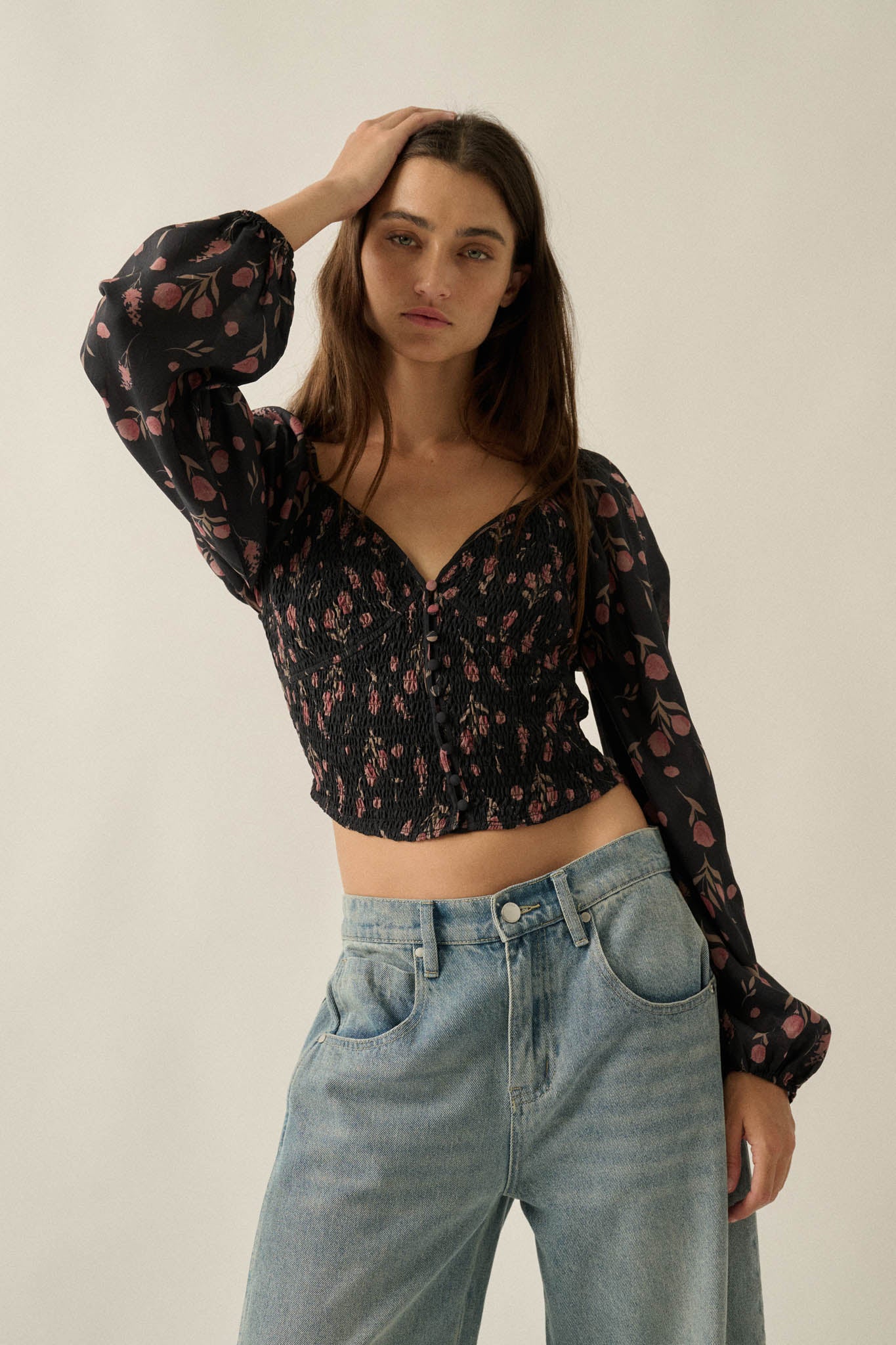 Still Blooming Floral Smocked Sweetheart Peasant Top - ShopPromesa