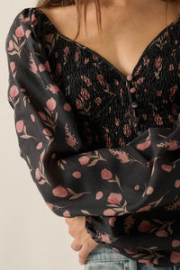 Still Blooming Floral Smocked Sweetheart Peasant Top - ShopPromesa