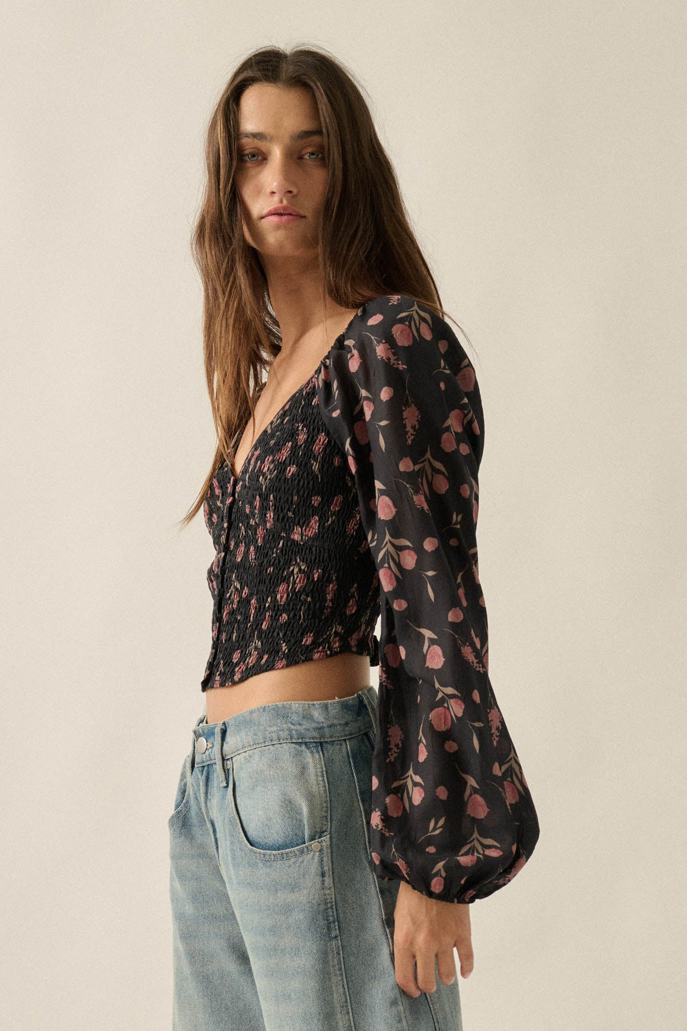 Still Blooming Floral Smocked Sweetheart Peasant Top - ShopPromesa