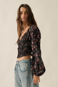Still Blooming Floral Smocked Sweetheart Peasant Top - ShopPromesa