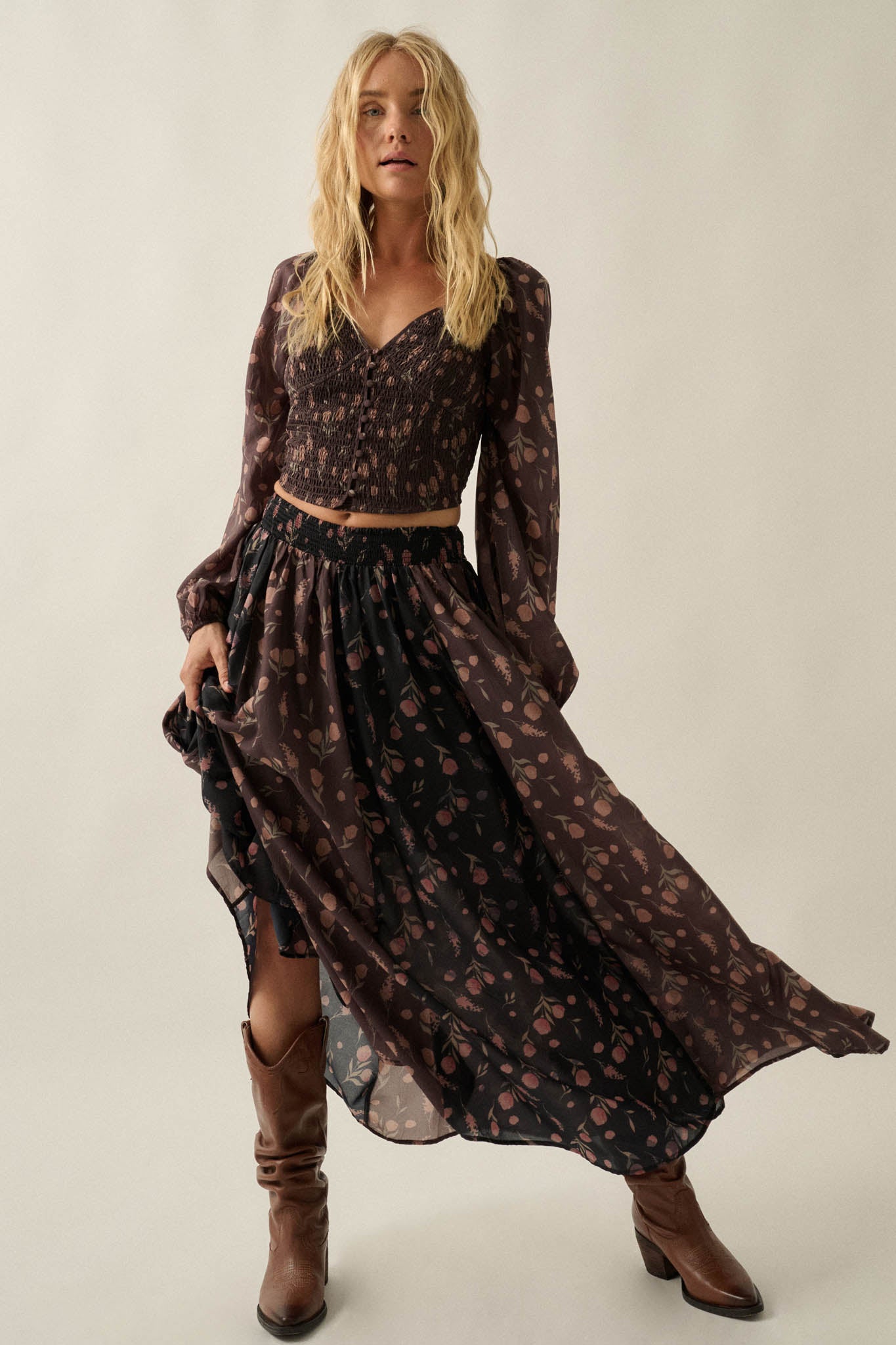 Still Blooming Floral Smocked Sweetheart Peasant Top - ShopPromesa