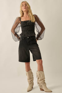Surprise Party Floral Tulle Smocked Peasant Top - ShopPromesa