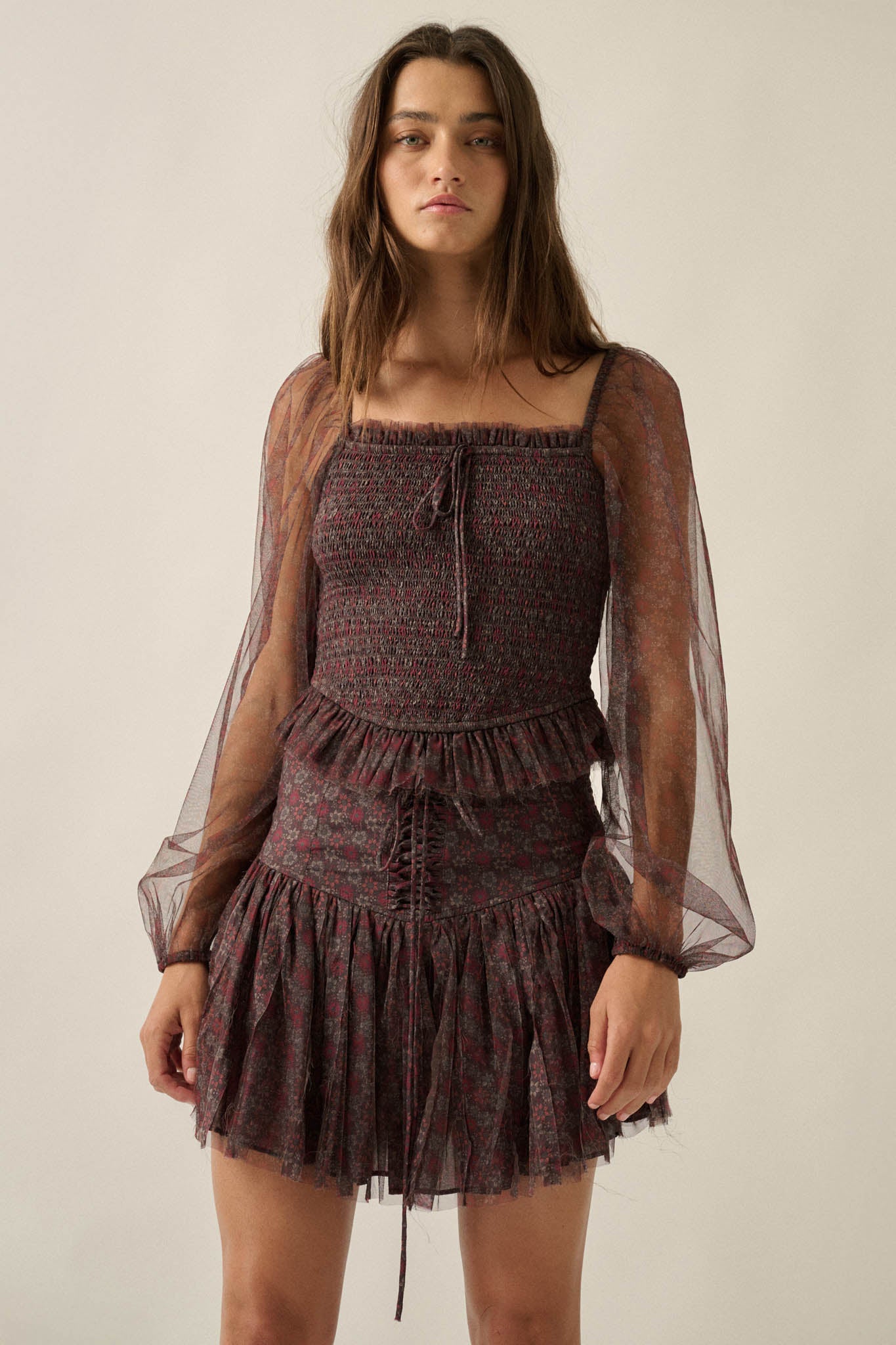 Adoring Beauty Floral Tulle Smocked Peasant Top - ShopPromesa
