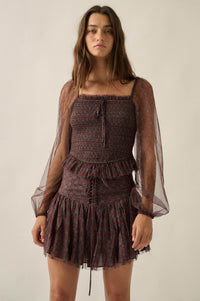 Adoring Beauty Floral Tulle Smocked Peasant Top - ShopPromesa